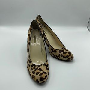 Leopard print calf hair heels